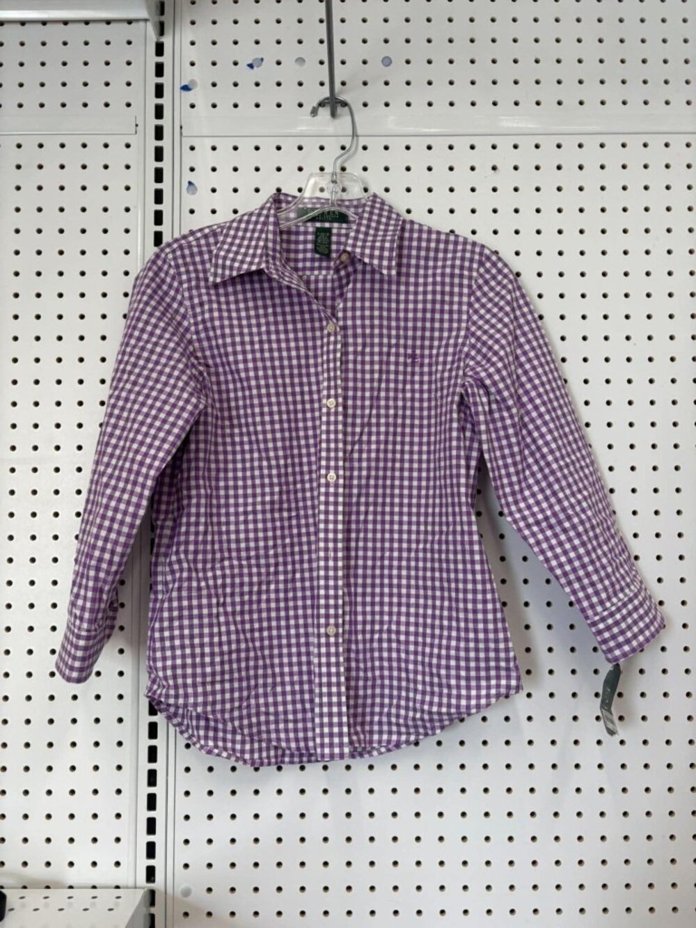 Lauren Ralph Lauren Petite Purple Gingham Button-Up Shirt P/XS 100% Cotton